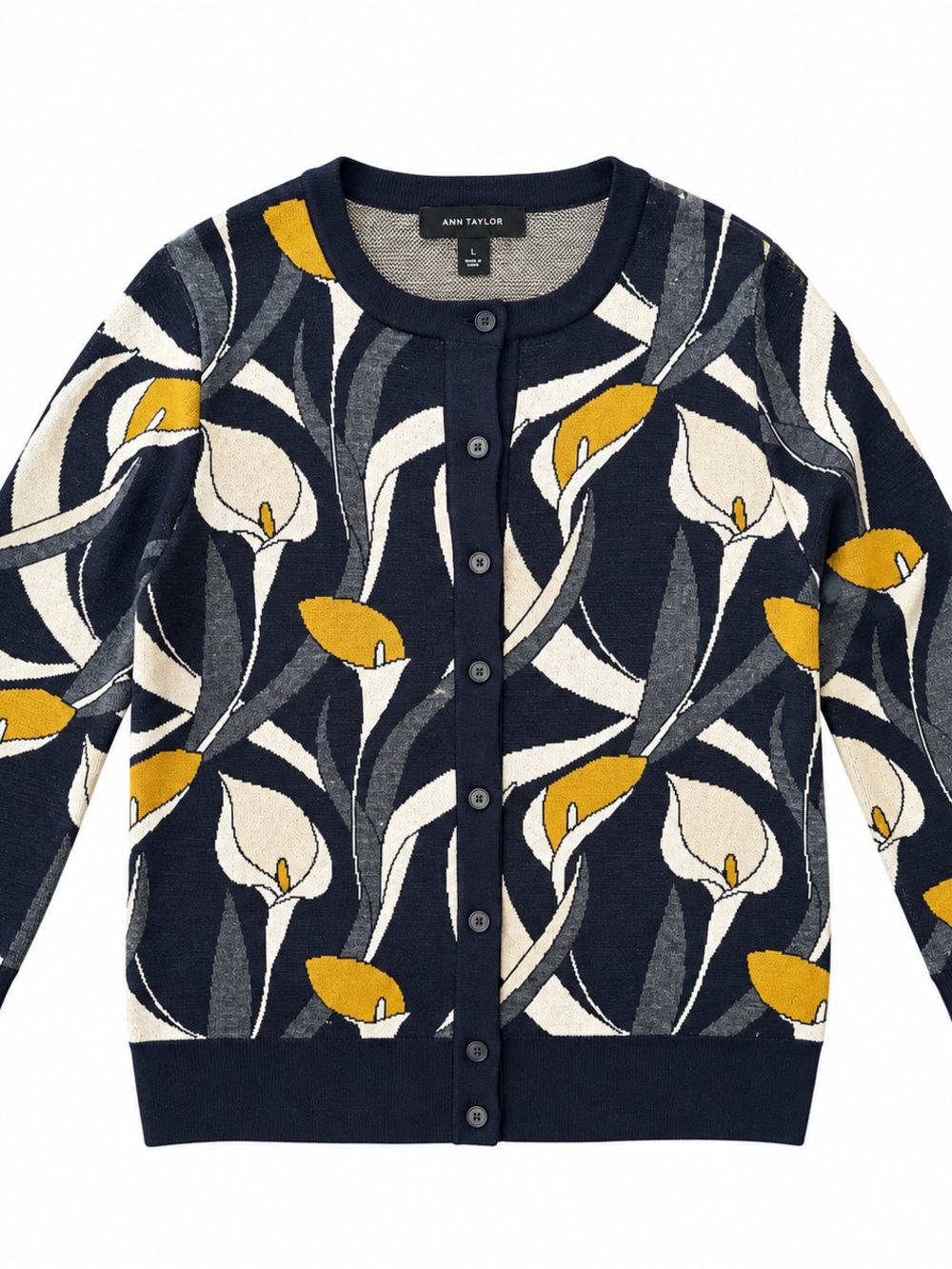 Ann Taylor Calla Lily Merino Wool Blend Cardigan Sweater Black & Yellow Size Sma